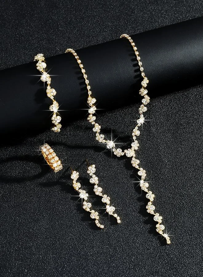 تايك تو طقم مجوهرات أربع قطع عقد وسوار وخاتم وأقراط مزين